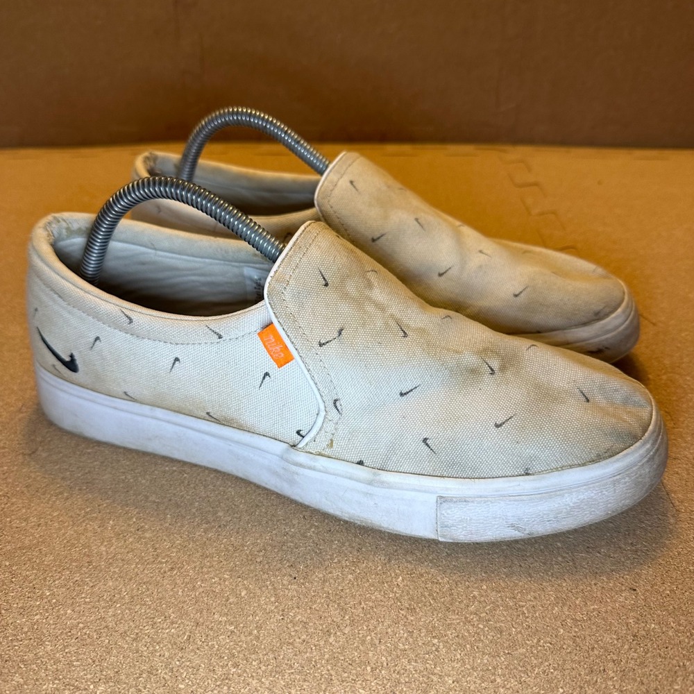 Nike Court Legacy Slip On White Canvas Mini Swoosh Print Sneakers CZ8095-100 11